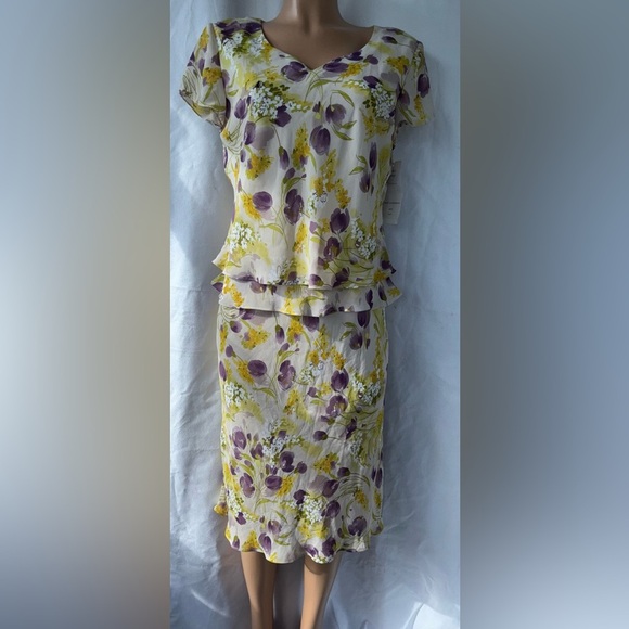 J.B.S. Purple and Yellow Midi Pencil Dress Resort Wear - Picture 16 of 16